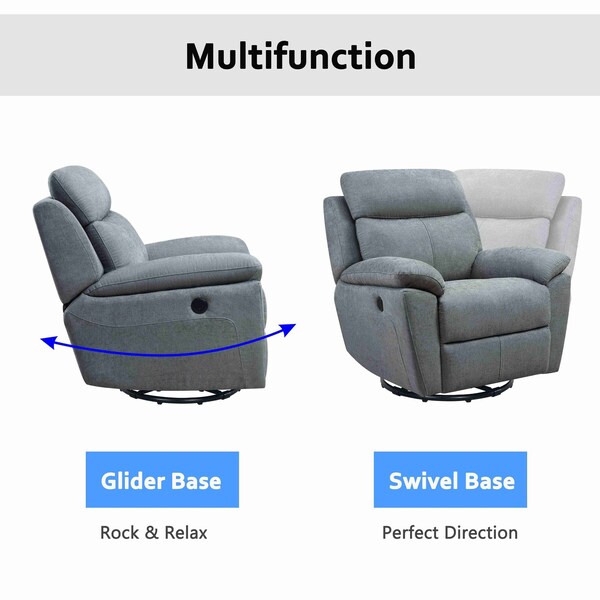 Moootto Electric Power Swivel Glider Rocker Recliner Chair with USB Charge Port - TBOJLS2754PSGGNSS