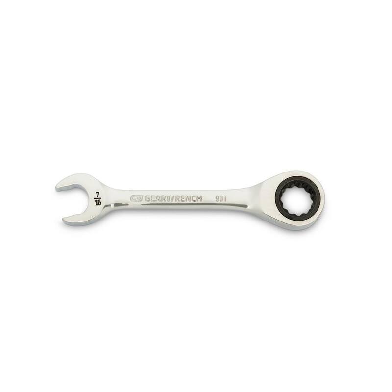 GEARWRENCH 7/16 in. 90-Tooth 12 Point Stubby Ratcheting Combination Wrench - 86852