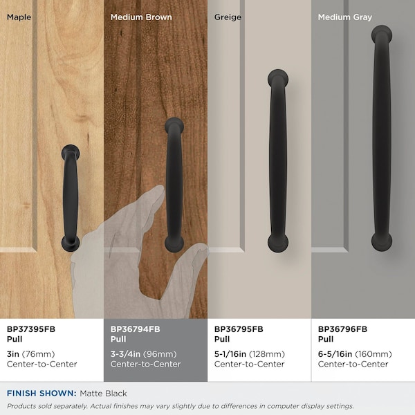 Amerock Renown 3-3/4 in 96 mm Center-to-Center Matte Black Cabinet Pull - BP36794FB