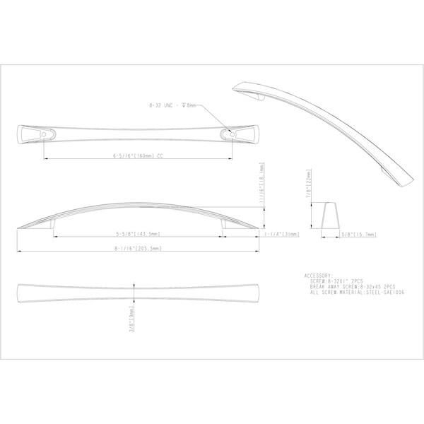 Jeffrey Alexander 160 mm Center-to-Center Brushed Oil Rubbed Bronze Flared Regan Cabinet Pull - 847-160DBAC