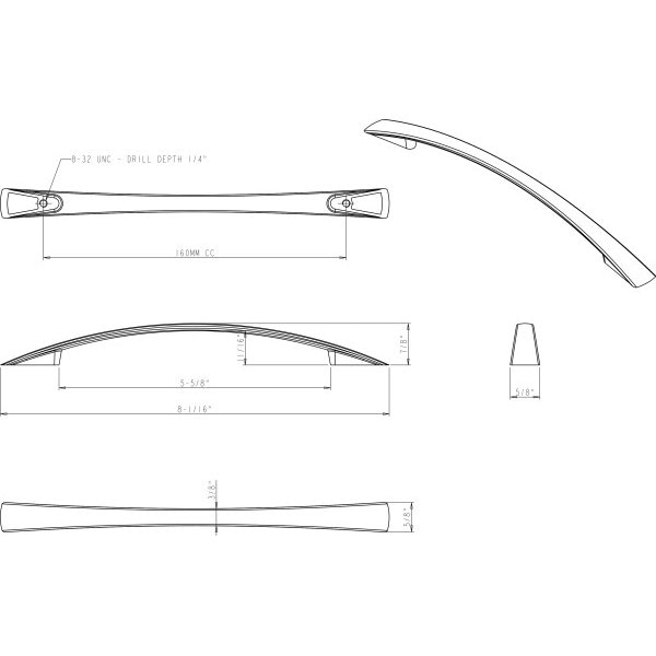 Jeffrey Alexander 160 mm Center-to-Center Brushed Oil Rubbed Bronze Flared Regan Cabinet Pull - 847-160DBAC