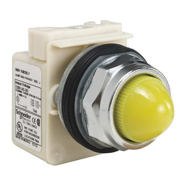 Schneider Electric Luz piloto, LED, amarillo, 120V, lente abovedada - 9001KP38LYY9