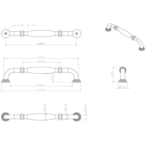 Jeffrey Alexander 160 mm Center-to-Center Polished Nickel Tiffany Cabinet Pull - 658-160NI