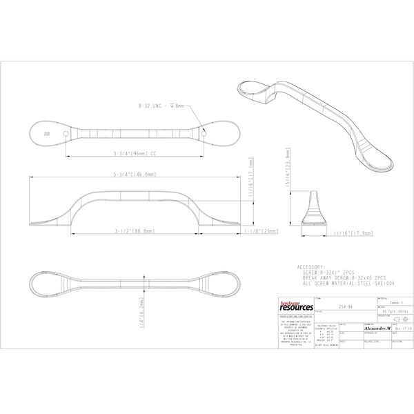 Elements By Hardware Resources 96 mm Center-to-Center Brushed Pewter Kenner Cabinet Pull - 254-96BNBDL
