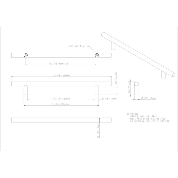 Elements By Hardware Resources 192 mm Center-to-Center Hollow Matte Black Stainless Steel Naples Cabinet Bar Pull - 270SSMB