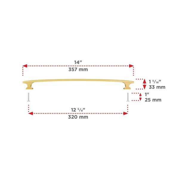 Richelieu 12 5/8-inch (320 mm) Center to Center Aurum Brushed Gold Transitional Cabinet Pull - BP5254320158