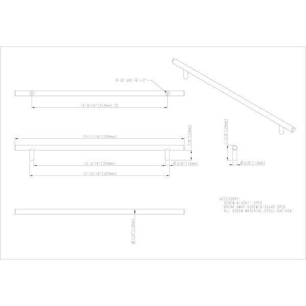 Elements By Hardware Resources 319 mm Center-to-Center Satin Nickel Naples Cabinet Bar Pull - 399SN