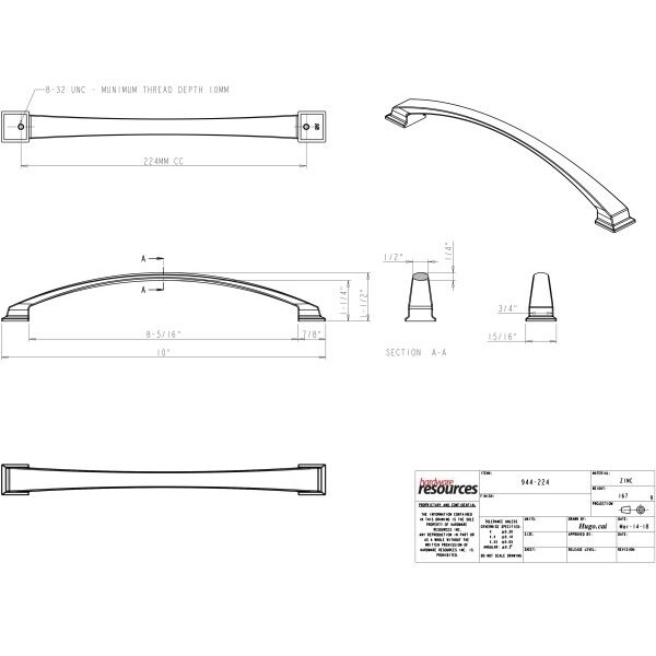 Jeffrey Alexander 224 mm Center-to-Center Satin Nickel Arched Roman Cabinet Pull - 944-224SN
