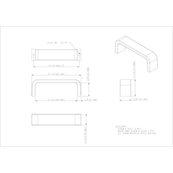 Elements By Hardware Resources 3" Center-to-Center Satin Nickel Square Asher Cabinet Pull - 193-3SN