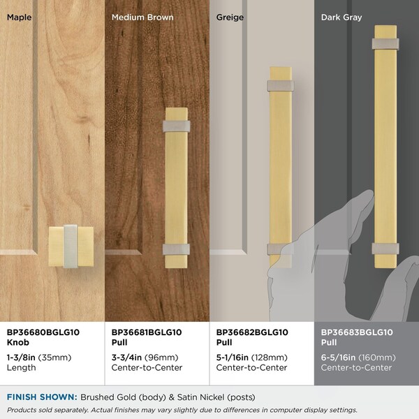 Amerock Overton 6-5/16 in 160 mm Center-to-Center Brushed Gold/Satin Nickel Cabinet Pull - BP36683BGLG10
