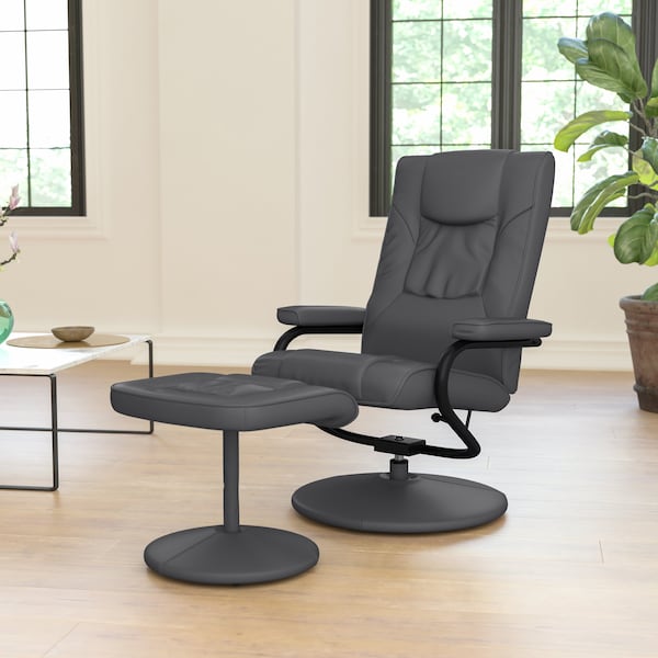 Flash Furniture Rachel Contemporary Multi-Position Recliner and Ottoman w/Wrapped Base in Gray LeatherSoft - BT-7862-GY-GG
