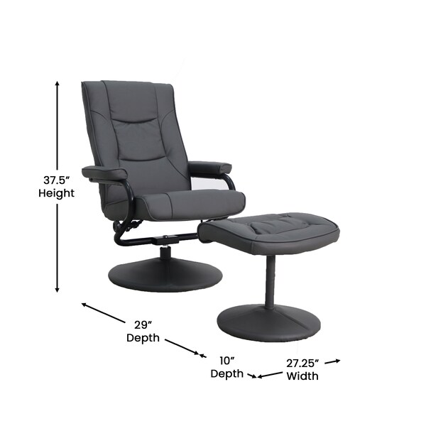 Flash Furniture Rachel Contemporary Multi-Position Recliner and Ottoman w/Wrapped Base in Gray LeatherSoft - BT-7862-GY-GG