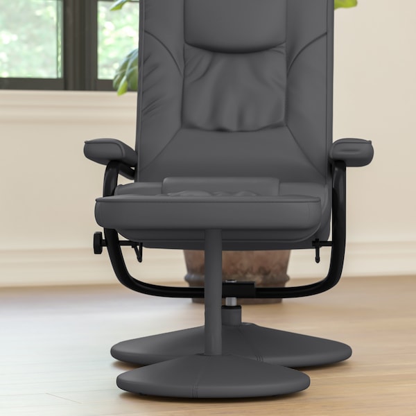 Flash Furniture Rachel Contemporary Multi-Position Recliner and Ottoman w/Wrapped Base in Gray LeatherSoft - BT-7862-GY-GG
