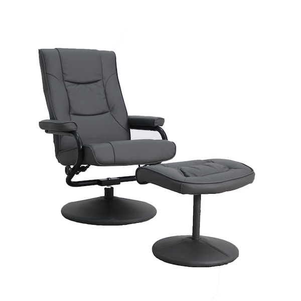 Flash Furniture Rachel Contemporary Multi-Position Recliner and Ottoman w/Wrapped Base in Gray LeatherSoft - BT-7862-GY-GG