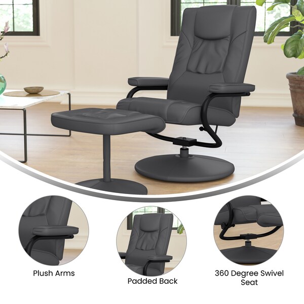 Flash Furniture Rachel Contemporary Multi-Position Recliner and Ottoman w/Wrapped Base in Gray LeatherSoft - BT-7862-GY-GG