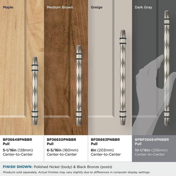 Amerock London 10-1/16 in 256 mm Center-to-Center Polished Nickel/Black Bronze Cabinet Pull - BP36664PNBBR