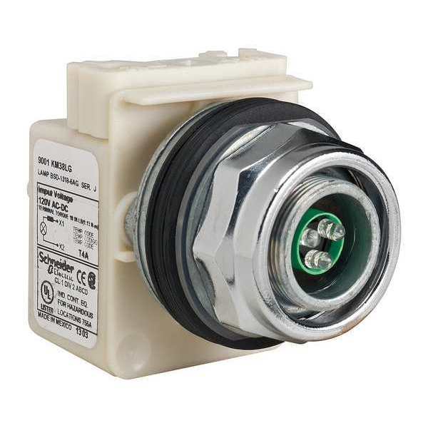 Indicador luminoso piloto Schneider Electric, LED, Verde, 120VCA/CC, Sin lente - 9001KP38LG.