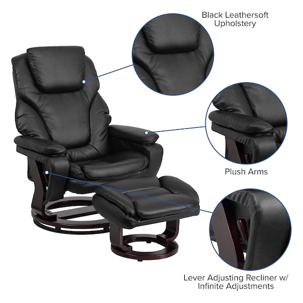 Flash Furniture Contemporary Chair, Leather, 17-1/2" Height, Plush Arms, Black LeatherSoft - BT-70222-BK-FLAIR-GG