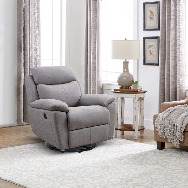 Moootto Electric Power Swivel Glider Rocker Recliner Chair with USB Charge Port - TBZOLS2754PSLGYSS