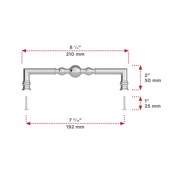 Richelieu Firenze Collection 7 9/16-inch (192 mm) Chrome Traditional Round Cabinet Pull - BP8789192140