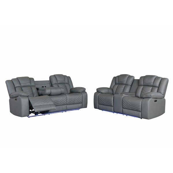 Global Furniture Usa U7068 GREY 10 POWER RECLINING SOFA/POWER CONSOLE RECLINING LOVESEAT/POWER RECLINER W/LED - 6472