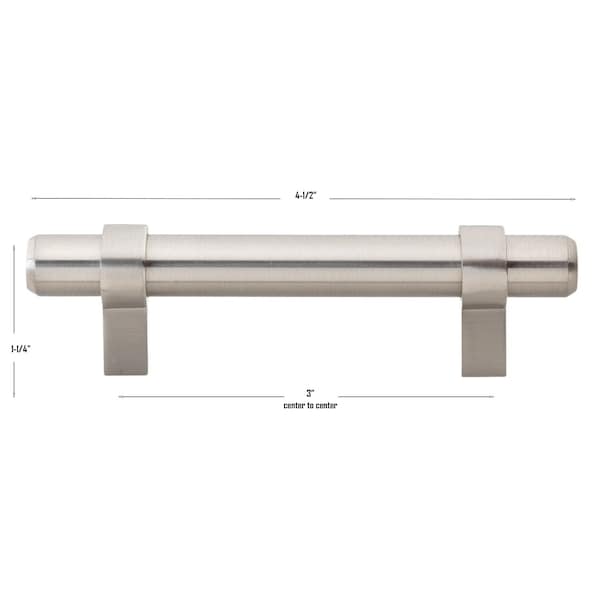Gliderite Hardware 3 in. Center to Center Satin Nickel Solid Steel Bar Pull - 4005-76-SS, 25PK - 4005-76-SS-25