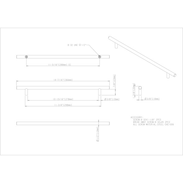 Elements By Hardware Resources 288 mm Center-to-Center Hollow Matte Black Stainless Steel Naples Cabinet Bar Pull - 366SSMB