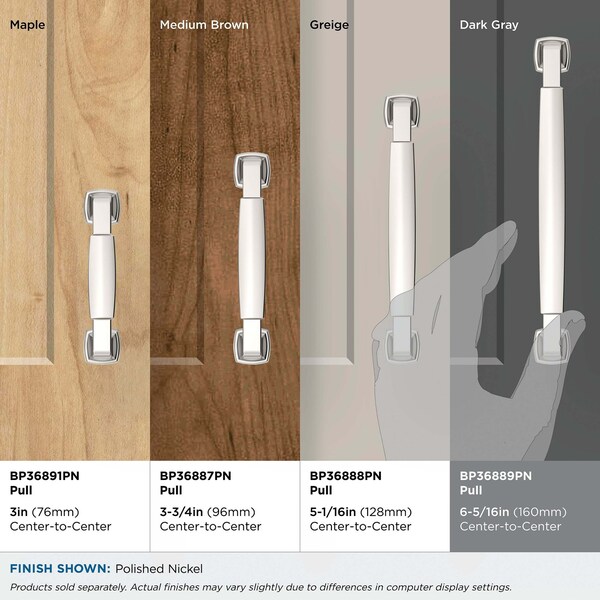 Amerock Stature 6-5/16 inch 160mm Center-to-Center Polished Nickel Cabinet Pull - BP36889PN
