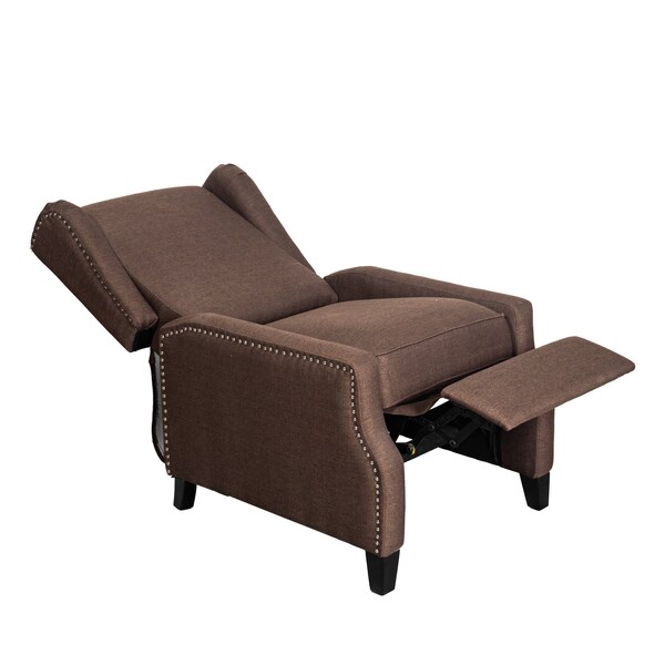Flash Furniture Prescott Traditional Style Slim Push Back Recliner Chair-Wingback, Brown Polyester, Accent Nail Trim - BO-BS7002-1-BR-GG