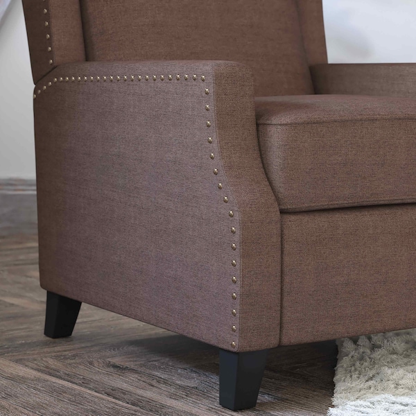 Flash Furniture Prescott Traditional Style Slim Push Back Recliner Chair-Wingback, Brown Polyester, Accent Nail Trim - BO-BS7002-1-BR-GG