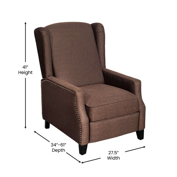 Flash Furniture Prescott Traditional Style Slim Push Back Recliner Chair-Wingback, Brown Polyester, Accent Nail Trim - BO-BS7002-1-BR-GG