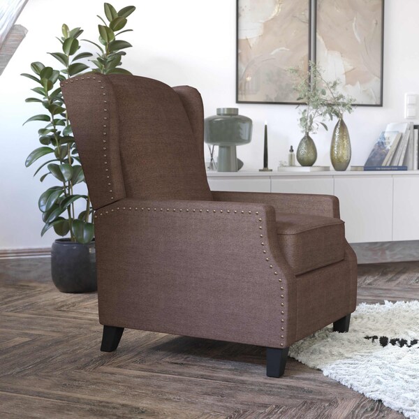 Flash Furniture Prescott Traditional Style Slim Push Back Recliner Chair-Wingback, Brown Polyester, Accent Nail Trim - BO-BS7002-1-BR-GG
