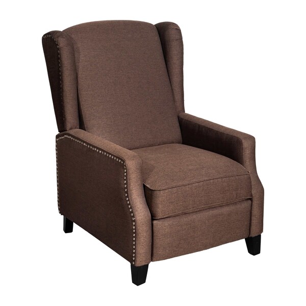 Flash Furniture Prescott Traditional Style Slim Push Back Recliner Chair-Wingback, Brown Polyester, Accent Nail Trim - BO-BS7002-1-BR-GG