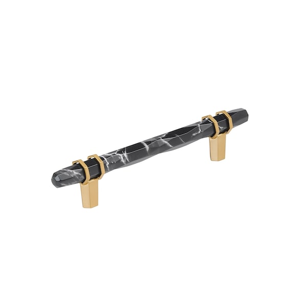 Amerock Carrione 5-1/16 inch 128mm Center-to-Center Marble Black/Champagne Bronze Cabinet Pull - BP36649MBKCZ