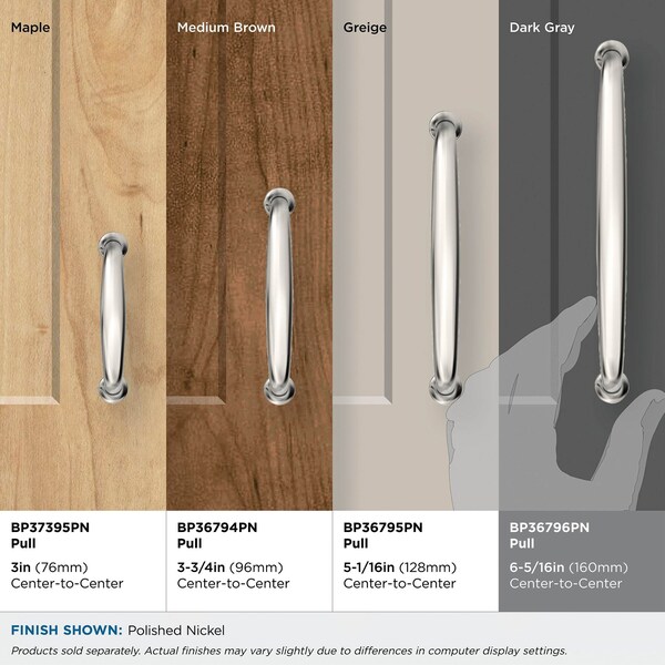 Amerock Renown 6-5/16 inch 160mm Center-to-Center Polished Nickel Cabinet Pull - BP36796PN