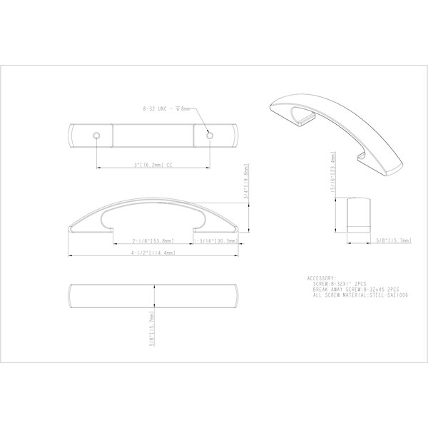 Elements By Hardware Resources 3" Center-to-Center Brushed Pewter Arched Strickland Cabinet Pull - 771-3BNBDL