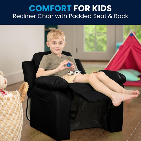 Flash Furniture Kids Recliner, 26" to 39" x 28", Upholstery Color: Black - BT-7985-KID-BK-LEA-GG