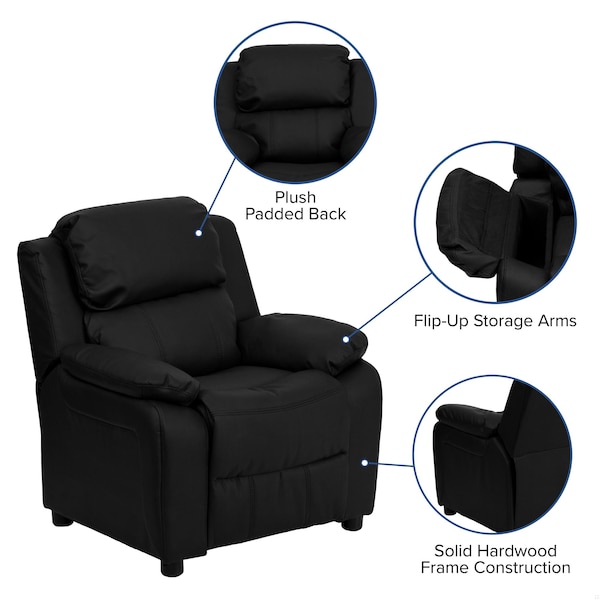 Flash Furniture Kids Recliner, 26" to 39" x 28", Upholstery Color: Black - BT-7985-KID-BK-LEA-GG