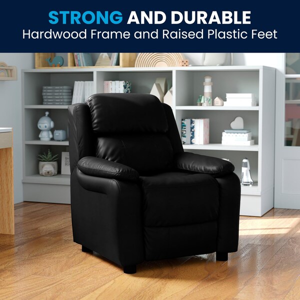 Flash Furniture Kids Recliner, 26" to 39" x 28", Upholstery Color: Black - BT-7985-KID-BK-LEA-GG