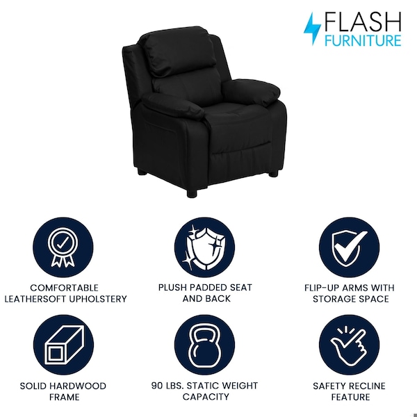 Flash Furniture Kids Recliner, 26" to 39" x 28", Upholstery Color: Black - BT-7985-KID-BK-LEA-GG