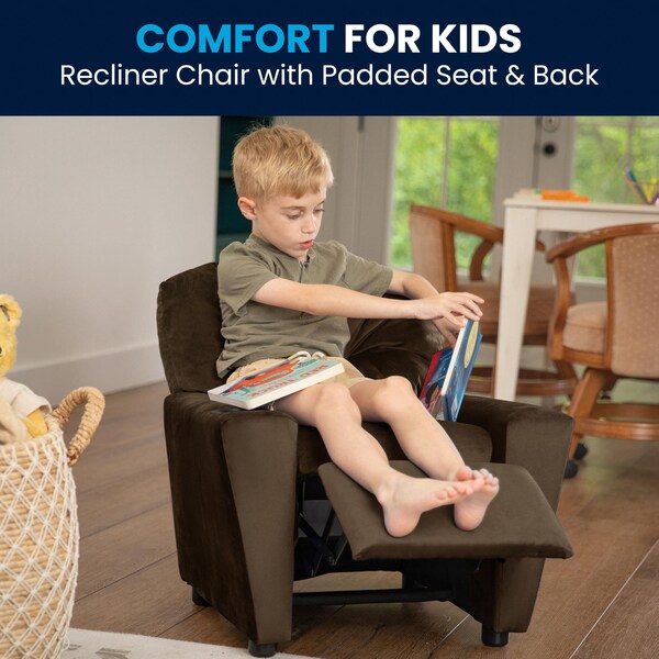 Flash Furniture Kids Recliner, 25" to 39" x 28", Upholstery Color: Brown, Weight Capacity: 90 lb. - BT-7950-KID-MIC-BRWN-GG