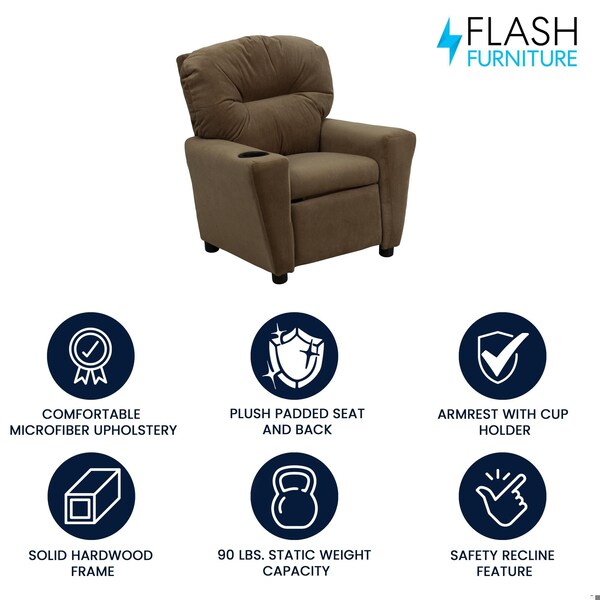 Flash Furniture Kids Recliner, 25" to 39" x 28", Upholstery Color: Brown, Weight Capacity: 90 lb. - BT-7950-KID-MIC-BRWN-GG