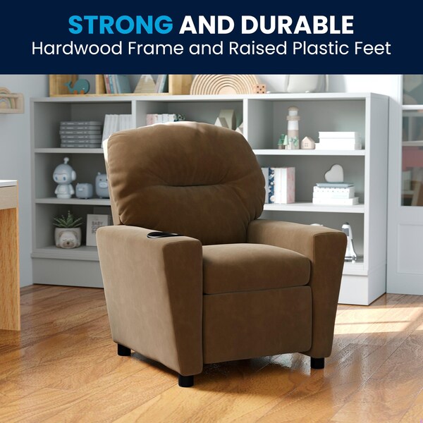 Flash Furniture Kids Recliner, 25" to 39" x 28", Upholstery Color: Brown, Weight Capacity: 90 lb. - BT-7950-KID-MIC-BRWN-GG