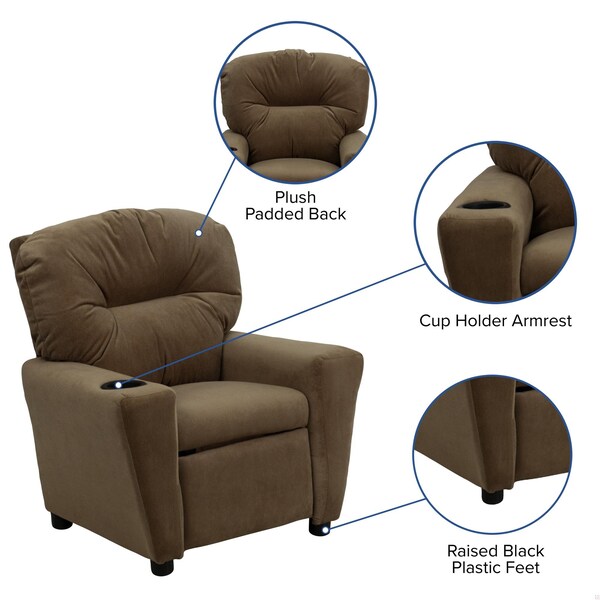 Flash Furniture Kids Recliner, 25" to 39" x 28", Upholstery Color: Brown, Weight Capacity: 90 lb. - BT-7950-KID-MIC-BRWN-GG