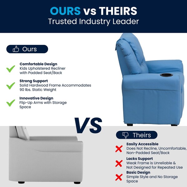 Flash Furniture Kids Recliner, 21-1/2" to 36-1/2" x 27", Upholstery Color: Blue - DG-ULT-KID-LTBLUE-GG