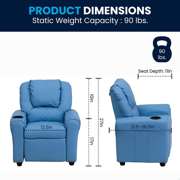 Flash Furniture Kids Recliner, 21-1/2" to 36-1/2" x 27", Upholstery Color: Blue - DG-ULT-KID-LTBLUE-GG