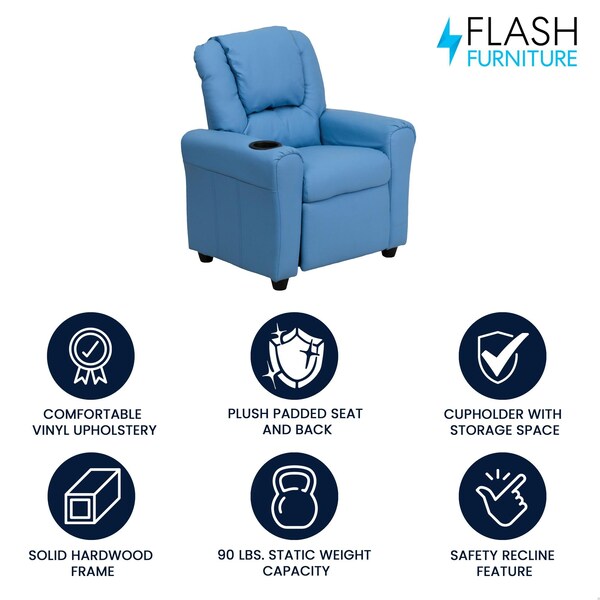 Flash Furniture Kids Recliner, 21-1/2" to 36-1/2" x 27", Upholstery Color: Blue - DG-ULT-KID-LTBLUE-GG