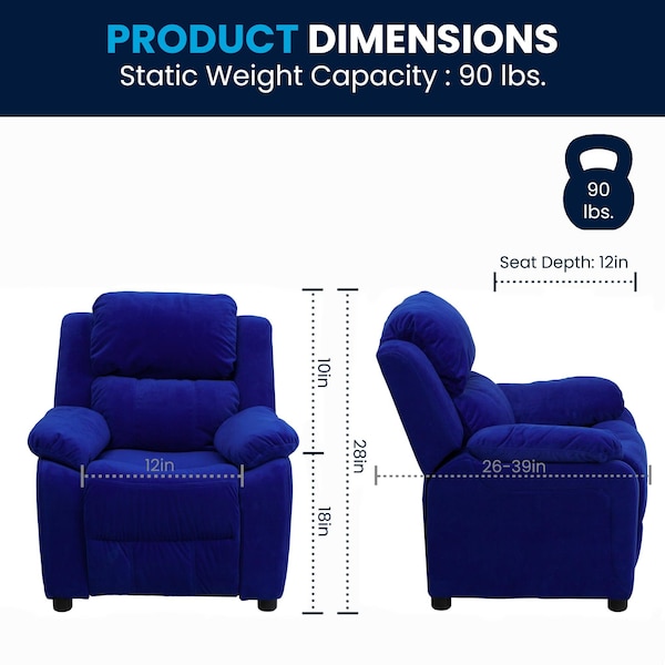 Flash Furniture Kids Recliner, 26" to 39" x 28", Upholstery Color: Blue, Weight Capacity: 90 lb. - BT-7985-KID-MIC-BLUE-GG