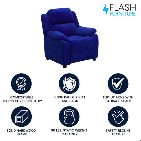 Flash Furniture Kids Recliner, 26" to 39" x 28", Upholstery Color: Blue, Weight Capacity: 90 lb. - BT-7985-KID-MIC-BLUE-GG