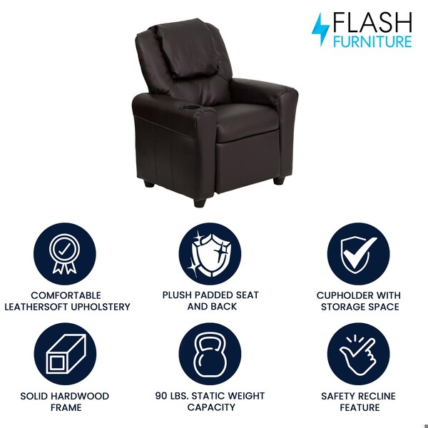 Flash Furniture Kids Recliner, 21-1/2" to 36-1/2" x 27", Upholstery Color: Brown - DG-ULT-KID-BRN-GG